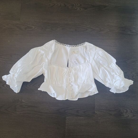 For Love And Lemons Carey Crop Poplin Top Women's Medium White Cottagecore - Picture 2 of 8